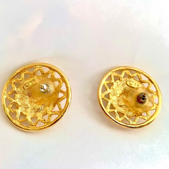 Vintage 1980s Anne Klein Lion Logo Gold Earrings Anne Klein Statement Earrings - Picture 8 of 9